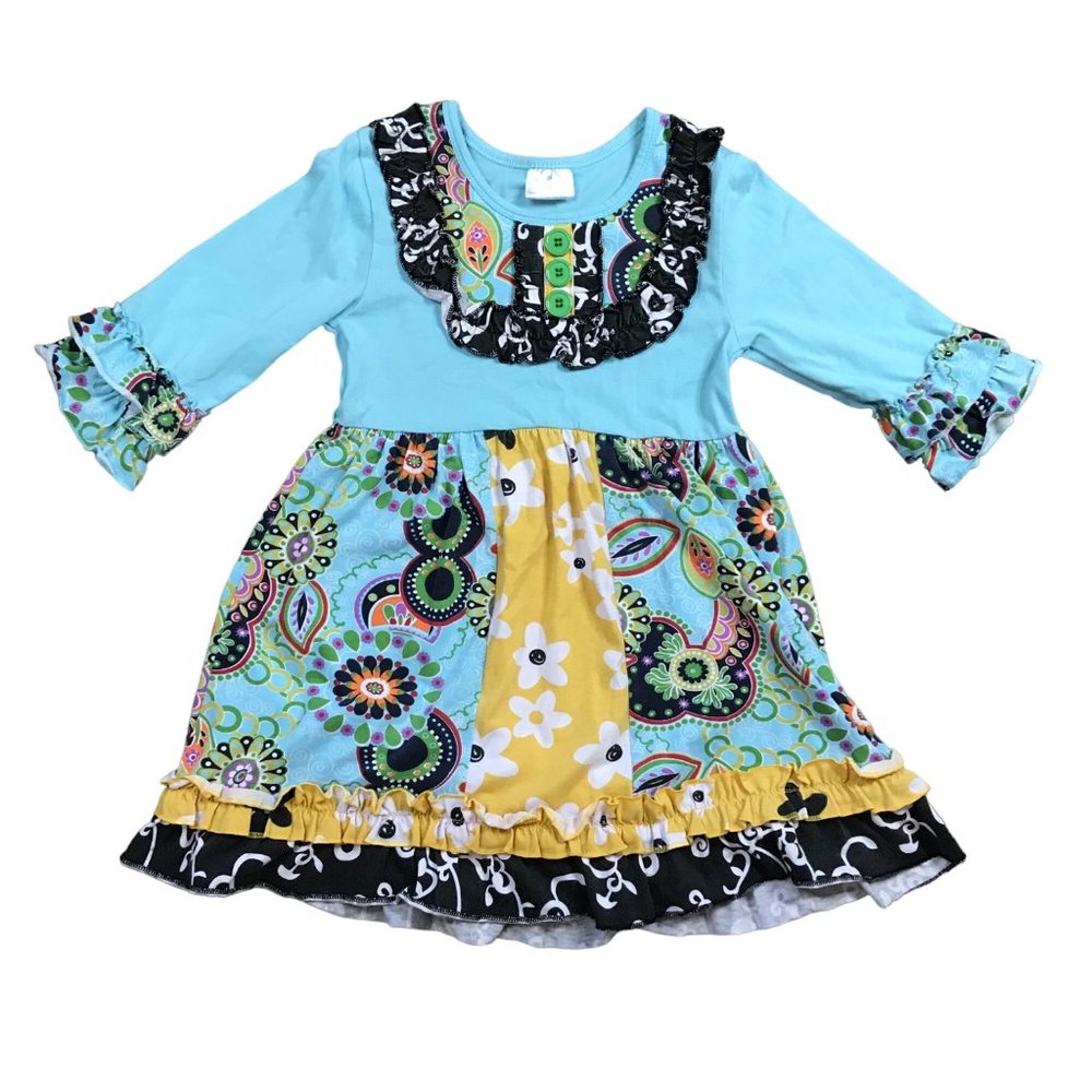 Tutu & Lulu Mixed Print Cotton‎ Blend Whimsical Dress Multicolored Size 5-6